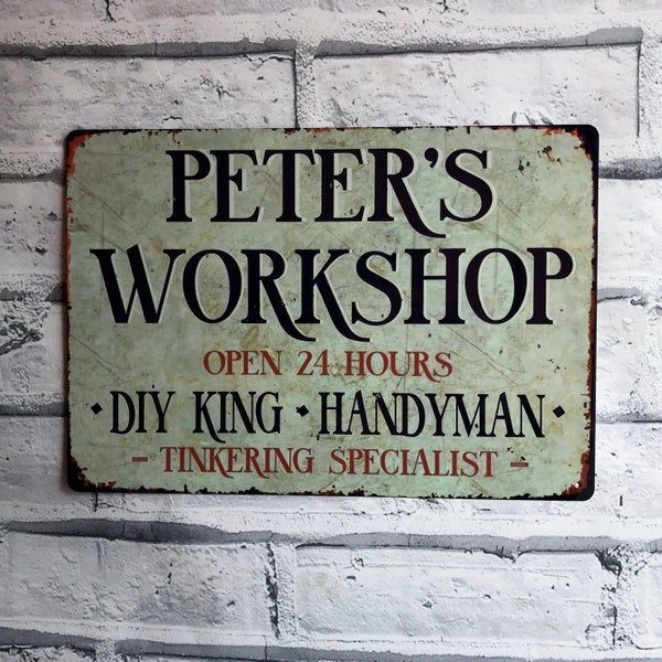 Workshop Sign Personalised, Man Cave, Shed, Vintage Retro Metal Sign