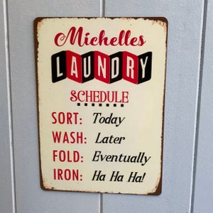 Laundry Schedule Sign, Laundry Room Decor, Personalised Vintage Retro Metal Tin Sign