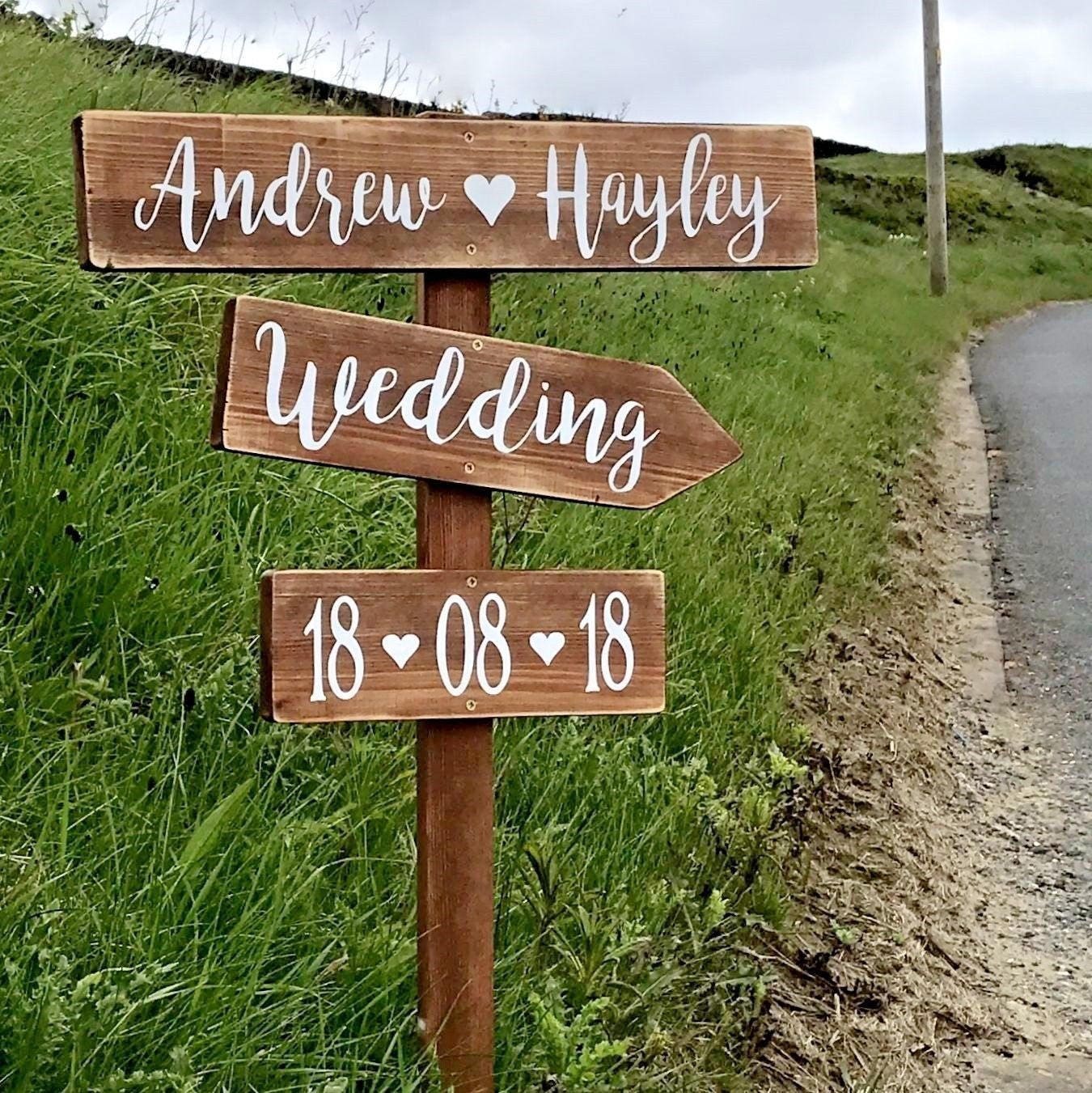 Large Wedding Signpost Personalised Rustic Wooden Wedding This Etsy