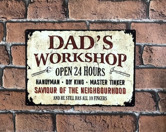 Dad's Workshop Metal Sign Shed Garage Man Cave Gift Idea