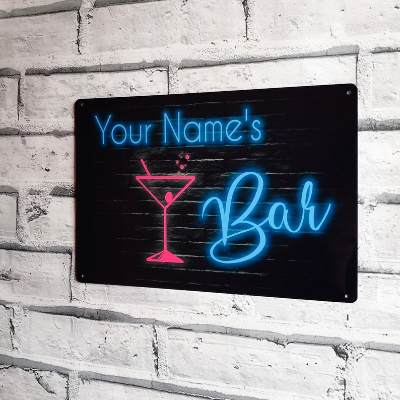 Bar Sign Neon Style Personalised Metal Wall Sign Home Bar Pub Etsy
