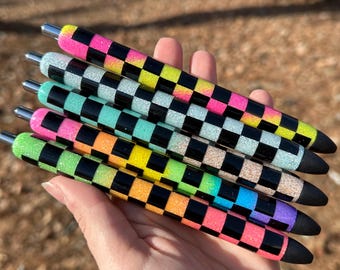 CHECKERED Pen | Refillable Gel Pen | Glitter Pen