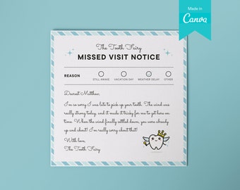 Printable Tooth Fairy Blue Apology Note Canva Template | Tooth Fairy Forgot To Come Letter For Pillow | Editable Boy Sorry I&#39;m Late Download