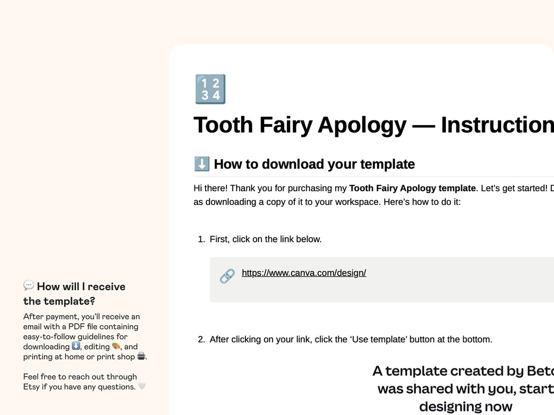 Printable Tooth Fairy Pink Apology Note Canva Template Tooth Fairy ...