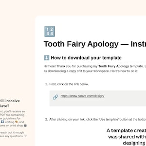 Printable Tooth Fairy Pink Apology Note Canva Template | Tooth Fairy ...