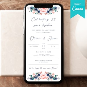 Wildflower Anniversary Invitation Template: Blue Pink Floral (Digital Download)