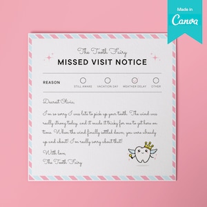 Printable Tooth Fairy Pink Apology Note Canva Template | Tooth Fairy Forgot To Come Letter Pillow | Editable Girl Sorry I'm Late Download