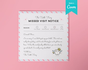 Printable Tooth Fairy Pink Apology Note Canva Template | Tooth Fairy Forgot To Come Letter Pillow | Editable Girl Sorry I&#39;m Late Download