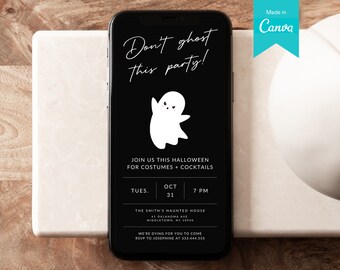 Don't Ghost This Party Halloween Digital Invitation | Editable Halloween Party Invite Canva Template | Minimalist Costumes & Cocktails Evite