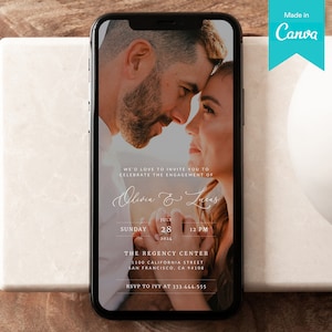 Verlobungsfeier Digitale Einladung Vorlage mit Foto | Bearbeitbar Digital Elegant Verlobung Einladen | Boho Telefon Verlobung Ecard Evite