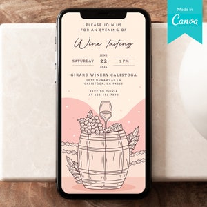 Wine Tasting Invitation Template: Editable Mobile Party Evite (Canva)