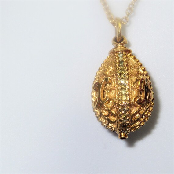 Egg gold pendant Faberge inspired chain necklace - Gem