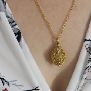 Egg gold pendant Faberge inspired chain necklace