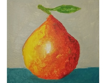 Still Life Original Pear acrylic paintings Fruit Art dining room decor Nursery paint Pear small artwork 4x4 Pear mini picture by Tandafa