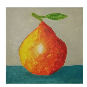 Still Life Original Pear pinturas acrílicas Fruit Art decoración del comedor Pintura infantil Pear pequeña obra de arte 4x4 Pear mini imagen de Tandafa