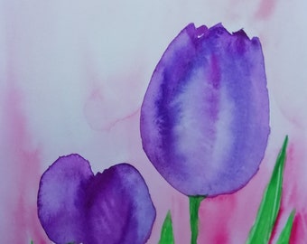 Flowers Watercolor Original Painting Tulips Flowers Bouquet Botanical Illustration Still Life flowers mini art flower picture by Tandafa