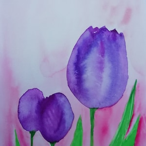 Blumen Aquarell Originale Bild Tulpen Blumenstrauß Botanische Illustration Stillleben Blumen Bild von Tandafa