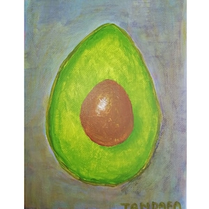 Natureza morta pinturas acrílicas originais de abacate Arte de frutas decoração de sala de jantar Pintura de berçário Abacate pequena obra de arte 7x5 mini imagem de Tandafa