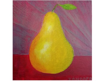 Pear acrylic paintings Fruit Original Art Still Life painting Pear Nursery paint Pear small artwork 8x8 Pear kitchen decor by Tandafa