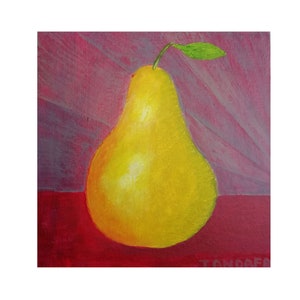 Pinturas acrílicas de pêra Frutas Arte original Natureza morta Pintura de berçário de pêra Pequena obra de arte de pêra 8x8 Decoração de cozinha de pêra por Tandafa