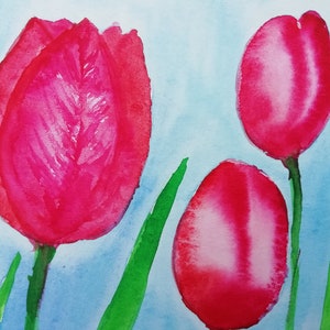 Aquarell Tulpen Malerei Original Tulip Kunst Blumenbild Stillleben Aquarell Blumen Rote Tulpen Blumen Bild Kein Druck