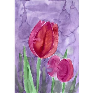 Tulpen Original Aquarell Gemälde Lila Tulpe Blumenbild Stillleben Aquarell Rote Blumen Blumenstraußbild Kein Druck Tandafa