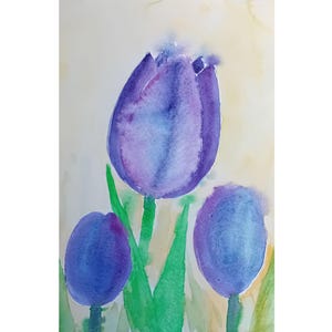 Tulpen Original Aquarell Gemälde Lila Tulpe Blumenmalerei Stillleben Aquarell Blumen Blumenstrauß Bild Kein Druck Tandafa
