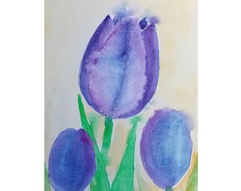 Tulips Original Watercolor Painting Purple tulip art Floral Painting Still Life Watercolour Flowers Bouquet picture Not a print Tandafa