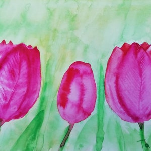 Aquarell Tulpen Malerei Original Tulip Kunst Blumenbild Stillleben Aquarell rote Tulpen Blumen Blumenstrauß Bild Tandafa Kein Druck