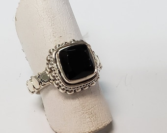Black onyx ring, handcrafted, sterling silver ,size 7