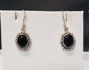 Black onyx, sterling silver handcrafted dangle earrings