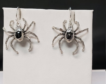 Spider earrings, black onyx , sterling silver, dangle earrings handcrafted