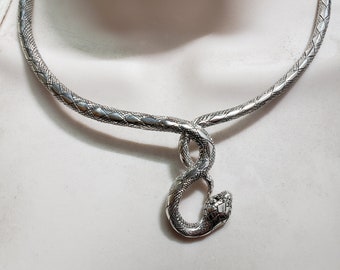 Snake necklace, sterling silver spring hinge, handcrafted