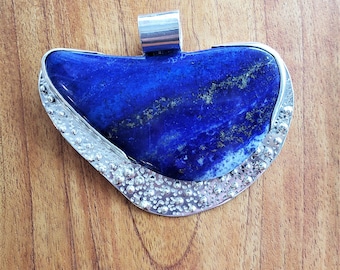 Handcrafted sterling silver Afghanistan lapis lazuli statement pendant