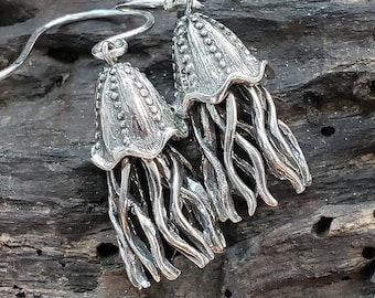 Jellyfish earrings sterling silver , moveable, handcrafted dangles