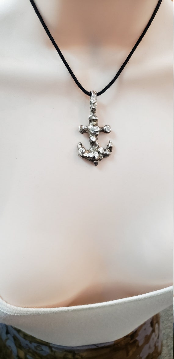 Anchor pendant, sterling silver brutalist, handcr… - image 1