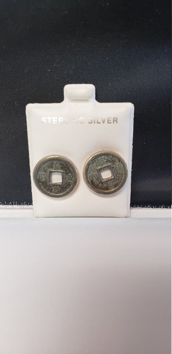 Ancient chinese coin stud earrings - image 1