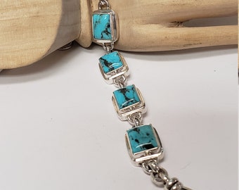 Sterling silver handcrafted solid back Turquoise bracelet, adjustable