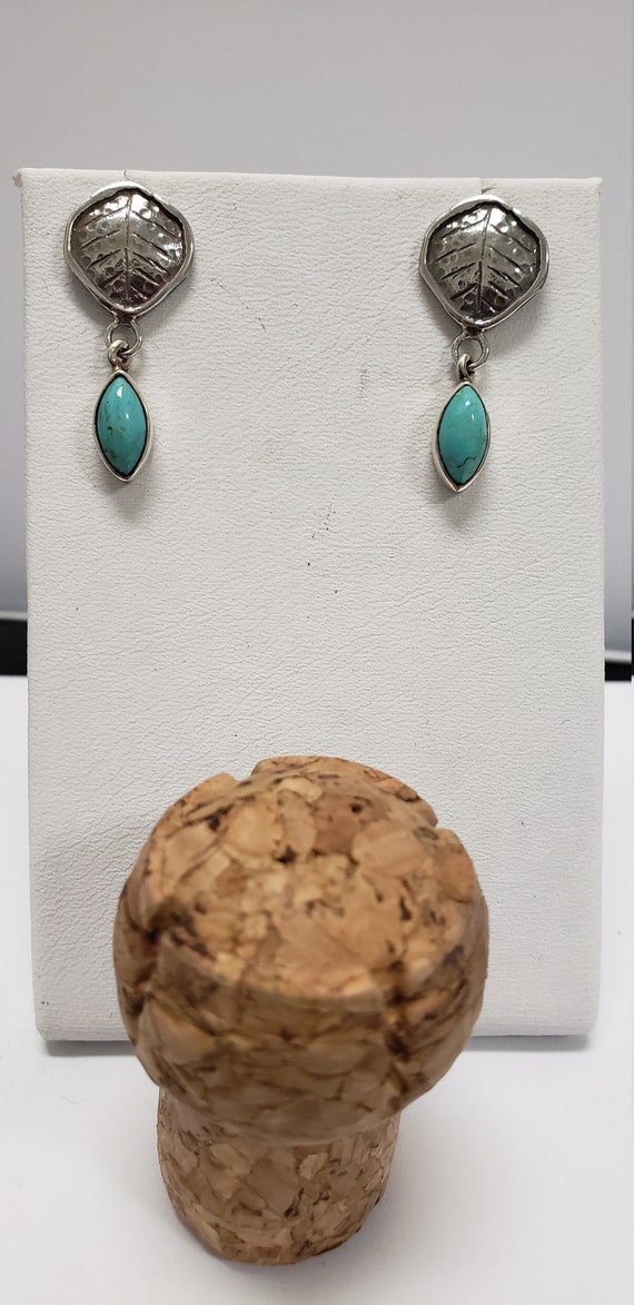 Silver leaf necklace with a turquoise dangle
