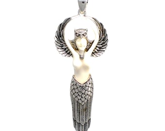 Sterling Silver and Bone Owl Goddess Pendant