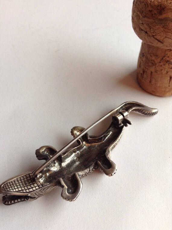 Vintage sterling silver aligator pin , with genui… - image 4