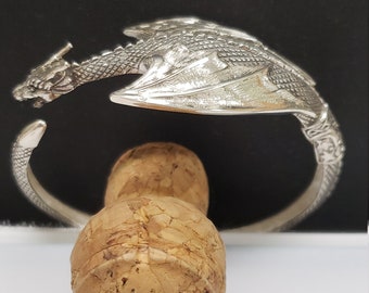 Handcrafted sterling silver Dragon spring hinged bracelet