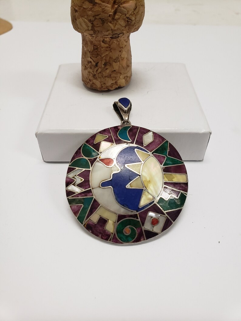 Peruvian 950 Silver Incan Calendar With Inlaid Stones Etsy