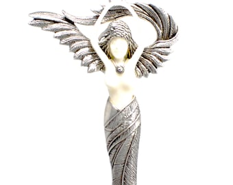 Sterling Silver and Bone Raven Goddess Pendant