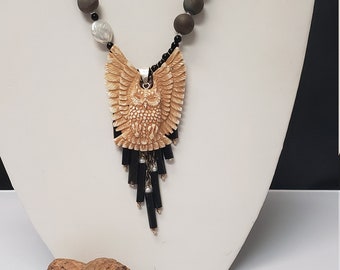 Handcrafted " Owl on the Hunt". art necklace by Christina O'Hara