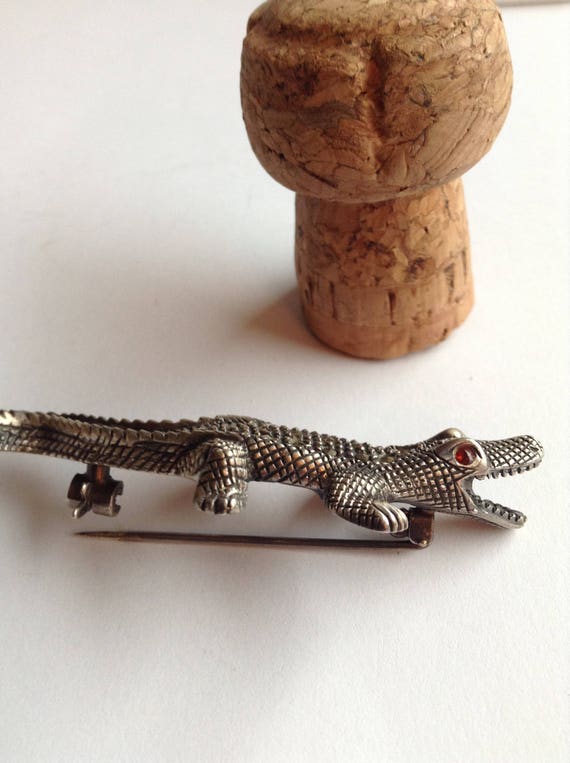 Vintage sterling silver aligator pin , with genui… - image 3