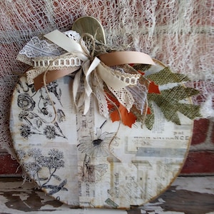 Autumn/Fall Wood PUMPKIN Shelf Sitter, Decoupage Wood Pumpkin, Wooden Pumpkin, Fall Decor, Autumn Decor, Tabletop Pumpkin