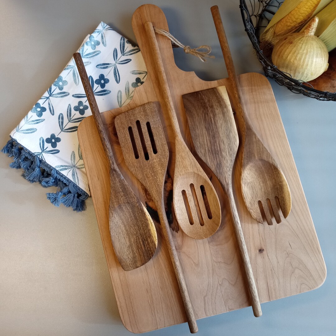 Acacia Wood Spoon Set 5, Modern Farmhouse Wooden Spoons, Kitchen Tools