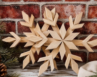 Rustic Cedar Wood Christmas Snowflake - 12" Holiday Mantel Decor