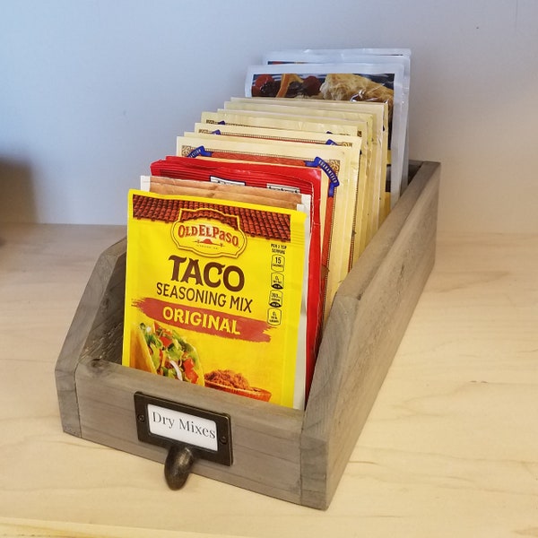 Organiseur de paquet de ferme, mélange à sec, Organisateur de garde-manger en bois, Rangement en bois, Cuisine de ferme, Caisse de garde-manger